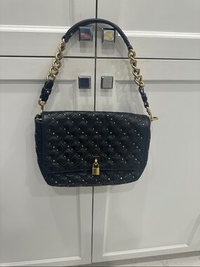 Marc Jacobs Black Quilted Leather Shoulder Bag with Gold Hardware